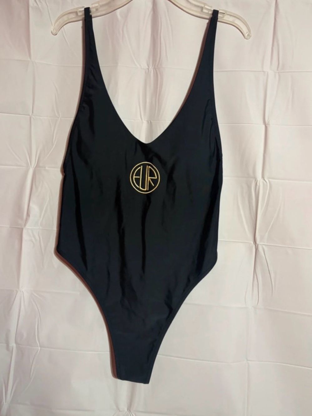RELLECIGA Black One-Piece Swimsuit with Gold Logo